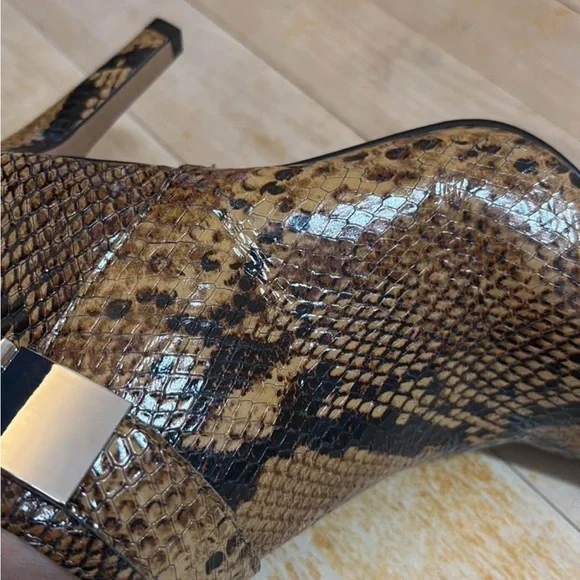 Vince Camuto Tan Snake Print Leather Ankle Booties - Picture 6 of 12